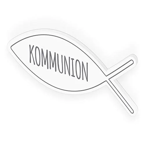 itenga Türschild Fisch Kommunion 30,0 x 11,5 cm Tischdeko Aufsteller Schild Deko Schrift (grau)