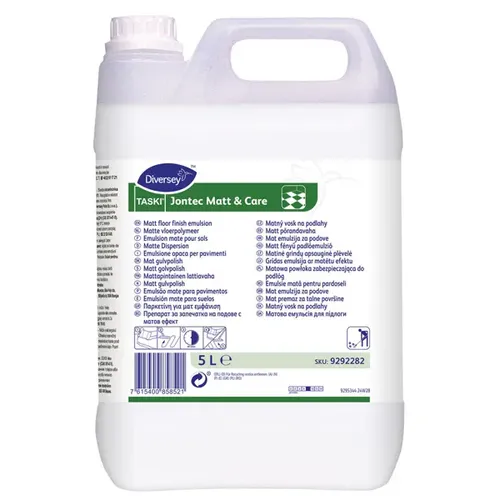 Diversey Taski JonTec Matt Care 5 L - Alkoholresistente Bodenbeschichtung mit Mattglanz, ideal für wasserfeste Hartbeläge. Bietet langanhaltenden, widerstandsfähigen Schutz gegen Desinfektionsmittel.