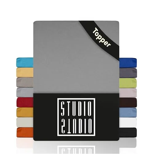 STUDIO Basic Topper Spannbettlaken 200x200cm – Jersey-Spannbetttuch aus 100% gekämmter Baumwolle – Silber - Hochwertiges Spannbettlaken aus 100% gekämmter Baumwolle für Topper von 4–14 cm. Pflegeleicht, bügelfrei und mit elastischem Rundumgummi für perfekten Sitz – ideal für ein angenehmes Schlaferlebnis.