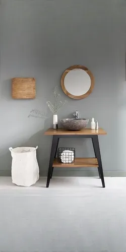 FaHome Teakholz Waschtisch mit zusätzlichem Boden - Eleganter Badezimmerwaschtisch aus robustem Teakholz, 80 cm breit, ideal für Waschbecken. Bietet zusätzlichen Stauraum und stilvolle Akzente im Bad.