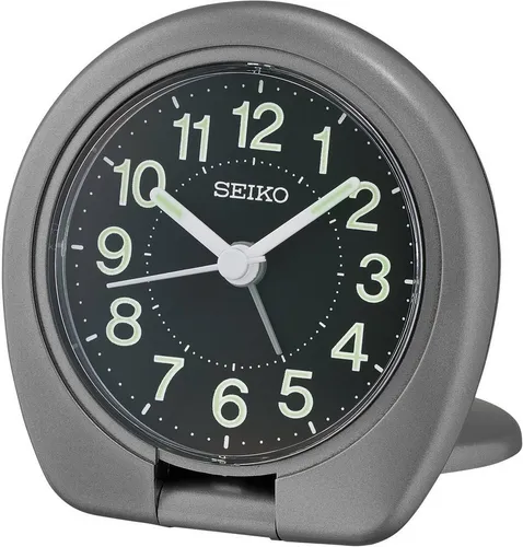 Seiko Reisewecker QHT018T - Quarzwecker mit Snooze-Funktion - Reisewecker mit analoger Anzeige, Schlummerfunktion und Beleuchtung. Ideal für unterwegs und im Schlafzimmer, kompakt und batteriebetrieben.