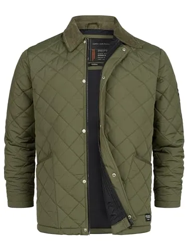 Indicode Sommerjacke INDram - Leichte Steppjacke mit Cordkragen und Druckknöpfen, ideal für den Frühling und Sommer. Casual Stil in Army-Farbe, perfekt für jeden Alltag.