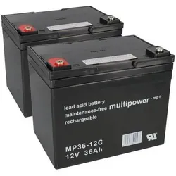Ersatzakku für E-Scooter Rapid 2 - 2x Multipower 12V 36Ah - E-Scooter Ersatzakkus, wartungsfrei und zyklenfest für eine zuverlässige Stromversorgung von Elektromobilen und Rollstühlen.