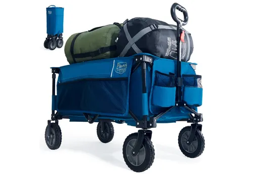 TIMBER RIDGE Bollerwagen Faltbar XXL mit Seitentasche für alle Gelände, 100kg tragbar (1-tlg), mit einziehbarem Griff und 360°-Räder