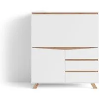 Sekretär BYLIVING "Valentin" in Weiß und Artisan Eiche - Platzsparende Sekretär-Lösung mit viel Stauraum und klappbarer Funktion, ideal für Home Office und kleine Räume. Maße: B:120cm H:127cm T:38cm.