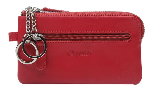 Esquire Schlüsseltasche Key Case with Zip, aus echtem Leder, Red - Schlüsseltaschen aus echtem Leder, stilvoll und praktisch mit Zipper-Verschluss, ideal für den täglichen Gebrauch.