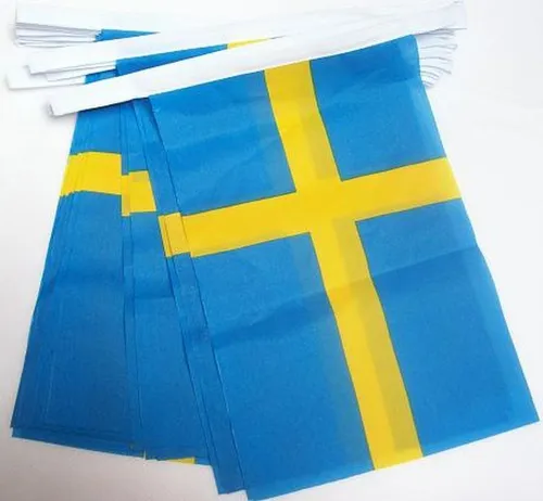 FAHNENKETTE SCHWEDEN 6 meter mit 20 flaggen 21x14cm - SCHWEDISCHE Girlande Flagg