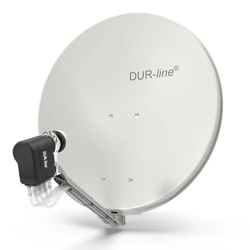 DUR-line 8 Teilnehmer Set - Satelliten-Komplettanlage für 8 Receiver - Qualitäts-SAT-Antenne mit 75cm/80cm Spiegel, unterstützt DVB-S2, 4K und 3D. Vormontiert, extrem stabil und langlebig, ideal für die Zukunft des Fernsehens.