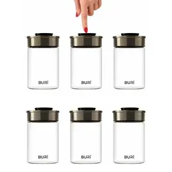 BURI Vorratsglas Vakuum Vorratsdosen 6er Set 1300ml - Vorratsgläser mit Easy Click Mechanismus – luftdicht, mottensicher und ideal für größere Lebensmittelmengen. Hitzebeständig und spülmaschinenfest für hygienische Aufbewahrung.