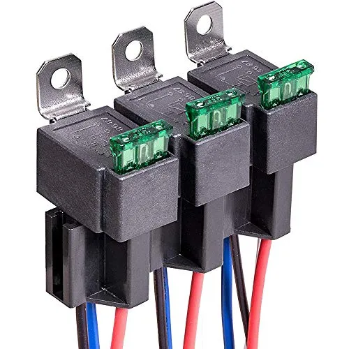 Gebildet 3 Stück 12V-Sicherungs Relais Schalter, 12-AWG-Kabelbaumsatz mit Eingebauter Diode - 30A ATO/ATC-Flachsicherung, 4-Polige SPST-Automobil-Elektrorelais