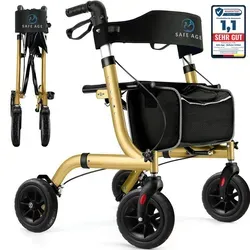 Safe Age Faltbarer Rollator mit Sitz - Leichte Gehhilfe für Senioren - Dieser leichte Rollator bietet Sicherheit und Komfort mit einem stabilen Aluminiumrahmen, verstellbaren Handgriffen und gepolstertem Sitz. Ideal für Indoor & Outdoor, zusammenklappbar für einfachen Transport und Aufbewahrung.