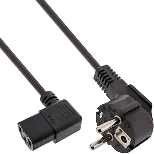 InLine® 16752H Netzkabel, Schutzkontakt gewinkelt auf Kaltgerätestecker C13 links abgewinkelt, 0,3m, schwarz