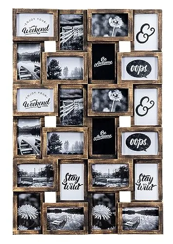 Levandeo® Bilderrahmen Collage Schwarz Kupfer, 24 Fotos 10x15cm - Bilderrahmen Collage im Industrial Look für 24 Fotos, ideal zur kreativen Wandgestaltung und im angesagten Loft Stil.