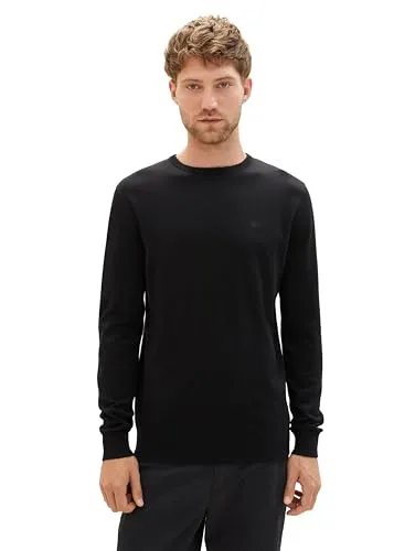 TOM TAILOR Herren Basic Strickpullover mit Crewneck, schwarz, XL EU