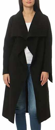 malito Damen Mantel lang mit Wasserfall-Schnitt | Trendiger Trenchcoat mit Gürtel - Damen-Mäntel: Modischer Trenchcoat mit Wasserfall-Schnitt und breitem Kragen, perfekt für herbstliche Tage und kältere Temperaturen.