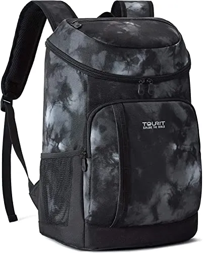 TOURIT Kühlrucksack Leichter Rucksack 28L mit Flaschenöffner Hält 30 Dosen Batik Schwarz