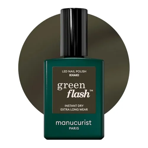 Manucurist Green Flash Gel-Nagellack Khaki - UV & LED Gel Lack - 12-Free, Bio-basiert (84%) - Profi-Maniküre - 15 ml