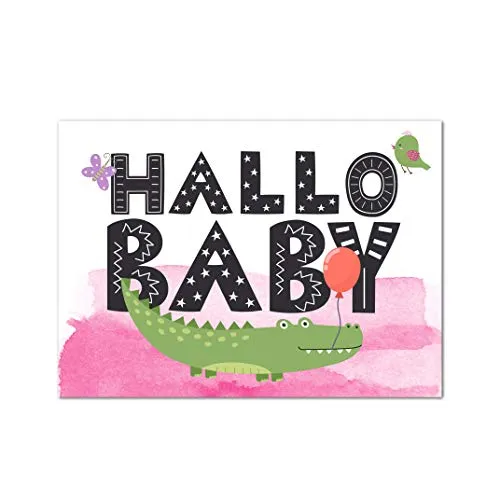 Nastami Glückwunschkarte zur Geburt für Junge und Mädchen - DIN A6 - Baby Grußkarte Postkarte (Hallo Baby ROSA)