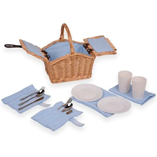 UNUS® Picknickkorb für Kinder – Komplettset für 2 Personen - Picknickkörbe & -koffer: Hochwertiger Weidenkorb mit Stoffauskleidung, ausgestattet mit Teller, Bechern und Besteck für unvergessliche Ausflüge im Freien.