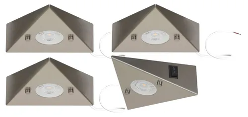 TRANGO LED Unterbauleuchte 4er Set - COOK Edelstahl Einbauleuchte - Energiesparlampen 4er Set mit 4.8W LED Modulen, warmweißem Licht (3000K) und praktischem ON/OFF Schalter. Ideal für Küchen, Vitrinen und Regale, beliebig erweiterbar.