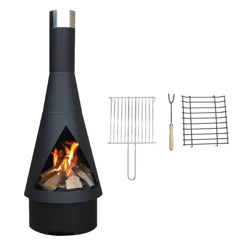 YERD Denver Gartenkamin Terrassen Ofen Feuer Stelle Tonne Grill 125cm Black Vers
