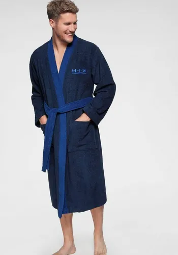 H.I.S Unisex-Bademantel "Hannes" – Ideal für Sauna & Spa, Gr. S, marine - Der H.I.S Bademantel "Hannes" vereint Stil und Komfort. Aus 100% Baumwolle gefertigt, bietet er Hautfreundlichkeit und ist bis 60°C maschinenwaschbar. Praktische Taschen und ein eleganter Kimono-Kragen machen ihn zum perfekten Begleiter.