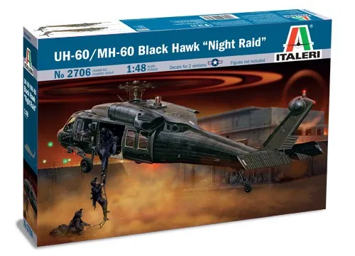 Italeri I2706 510002706 - UH-60A schwarze Hawk Night Raid 1:48, detailreicher Modellbausatz mit Aufklebern für 2 Versionen