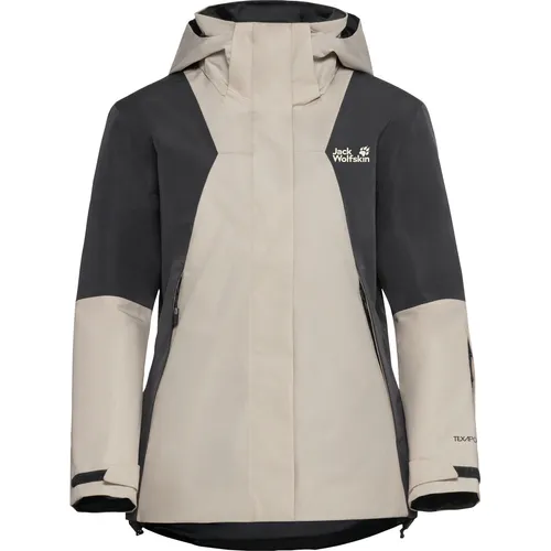 Jack Wolfskin Skijacke FLOWLINE 2L INS JKT W beige M (38/40) - Wintersport-Bekleidung, atmungsaktive, wasserdichte und winddichte Skijacke mit regulierbarer, abnehmbarer Kapuze – ideal für anspruchsvolle Wetterbedingungen.