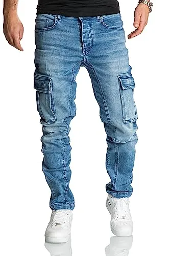 REPUBLIX Herren Cargo Jeans Regular Slim Destroyed R7977 Hellblau W31/L32 - Modische Cargo Jeans für Herren im Slim-Fit mit destroyed Look, ideal für lässige Outfits. Hoher Tragekomfort und vielseitig kombinierbar.