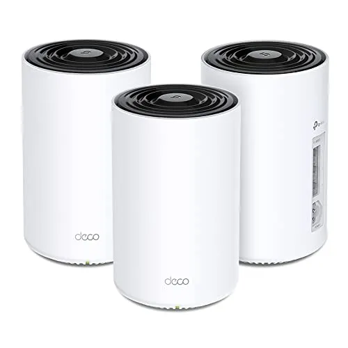 TP-Link Deco PX50 Powerline WLAN Mesh Set (3er Pack) - Router mit Wi-Fi 6 und G.hn-Technologie, ideal für große Räume und dicke Wände, bietet bis zu 3000 Mbit/s und 600 m² Abdeckung für reaktionsschnelles Gaming und 8K-Streaming.
