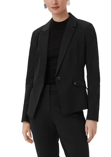 comma Damen Blazer 60.2.61.15.152.2134842, Schwarz, Größe 44 - Eleganter Blazer für Damen mit Ziernaht und Logo Pattentasche, ideal für einen stilvollen Look im Büro oder bei besonderen Anlässen.