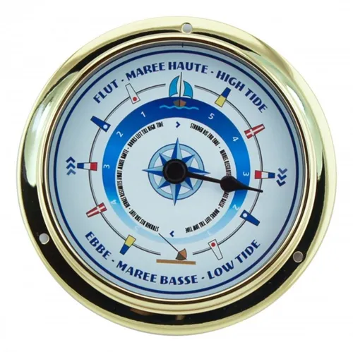 Linoows Tidenuhr Schiffsuhr mit Tidezeiger 10 cm - Maritime Wanduhren, elegante Tidenuhr mit Design Zifferblatt im polierten Messinggehäuse. Ideal zur Anzeige von Flut und Ebbe – perfekt für Nautik-Enthusiasten und als dekoratives Element für Ihr Zuhause.