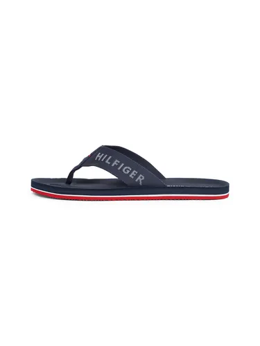 Zehentrenner TOMMY HILFIGER "COMFORT HILFIGER BEACH SANDAL", Herren, Gr. 41, blau (dunkelblau), Textil, sportlich, Schuhe, Badeschuh, Schlupfschuh mit Logoschriftzug