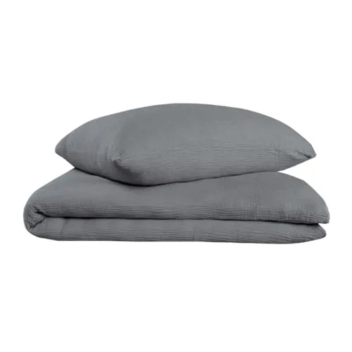 Oh Cosy Bettwäscheset Sally | 2-teilig | Uni Dunkelgrau - Hochwertiges Musselin Bettwäscheset aus 100% Baumwolle, perfekt für ganzjährigen Komfort. Superweich, atmungsaktiv und pflegeleicht mit Knopfverschluss – ideal für traumhafte Nächte.