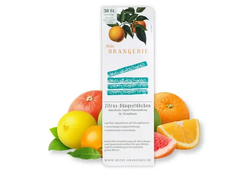 Meine Orangerie Spezialdünger Düngestäbchen - 30 Sticks - mineralischer Zitrusdünger, 1, Packung, optimale Pflanzennahrung für alle Zitruspflanzen, fördert Blüten, Früchte und gesunde Blätter