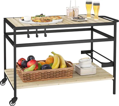 Servierwagen Barbecue Trolley mit 2 Regalen - Kategorie: Servierwagen, ideal für Garten und Balkon, bietet viel Stauraum und praktische Haken für Grillzubehör.