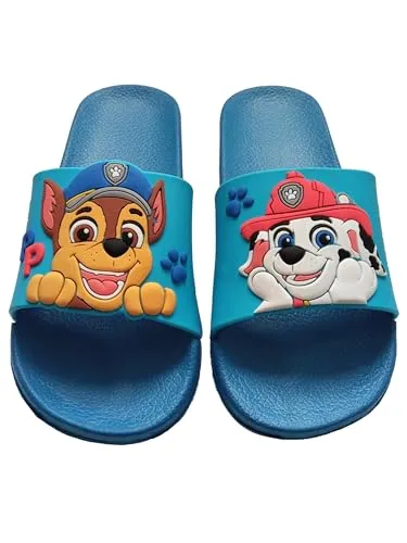 United Labels Paw Patrol Badelatschen für Jungen - Chase und Marshall Kinder Badeschlappen Schlappen Badesandalen rutschfest Blau (EU Schuhgrößensystem, Kleinkind, Numerisch (von/bis), M, 27, 28)
