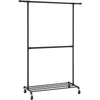 Xxxl Kleiderwagen Schwarz, 130x198x49 cm - Robuster Garderobenständer aus Metall mit Hosenhalter, ideal für Ordnung und Platz im Flur oder Schlafzimmer.