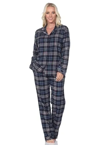 Normann Damen Flanell Schlafanzug Langarm Pyjama in Navy, Größe: 36-38 - Kuscheliger Flanell Schlafanzug für die kalte Jahreszeit. Ideal als Nachtwäsche oder bequeme Homewear. Pflegeleicht und angenehm zu tragen, mit klassischem Design und praktischen Taschen.