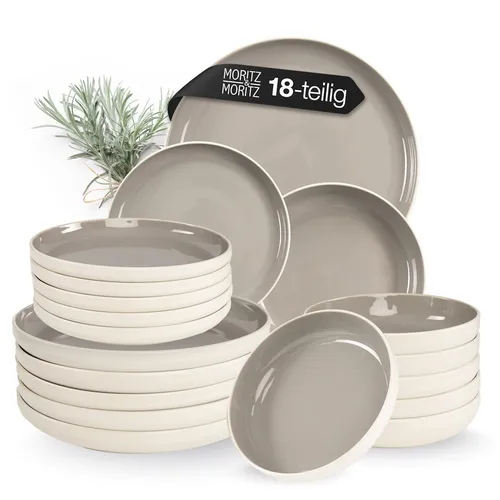Moritz & Moritz Geschirr-Set CAVO - Stone, 18-tlg für 6 Personen - Elegantes 18-teiliges Geschirr-Set aus robustem Steinzeug für 6 Personen. Mikrowellengeeignet und spülmaschinenfest – ideal für stilvolle Anlässe oder den Alltag.