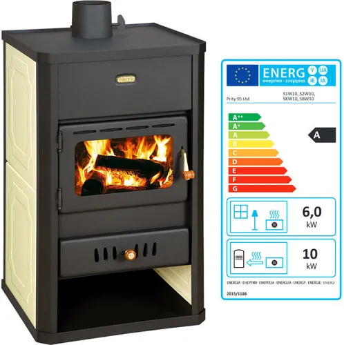 Prity S1 W10 Holzofen Wasserführend - Kaminofen mit 13 kW Leistung und integriertem Wassermantel für effiziente Heizungsunterstützung. Ideal für behagliche Wärme und zentrale Heizsysteme.