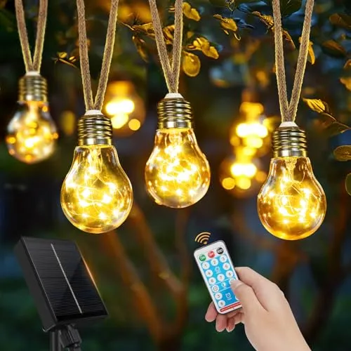 Goffii Solar Lichterkette Aussen Mit 20 Glühbirnen 12.5M Lichterkette Außen Wetterfest Warmweiß mit 8 Modi Memory-Funktion Timer für Vintage Deko Gärten Terassen Hochzeiten Balkon Party Hochzeit