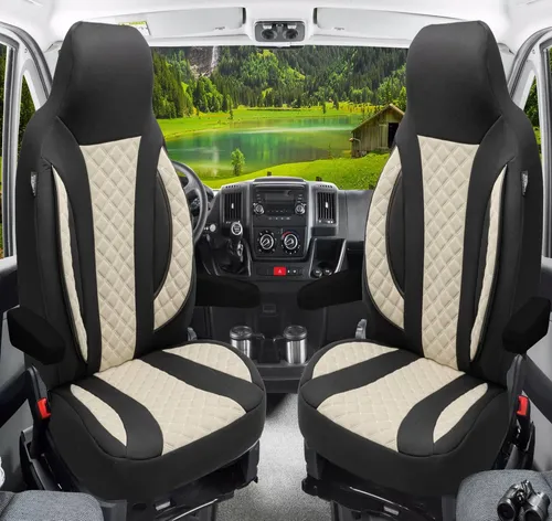 BREMER SITZBEZÜGE für Fiat Ducato 250 Sun Camper Hunter 630 Maxi - Hochwertige Autositzbezüge für Wohnmobile, atmungsaktiv und pflegeleicht, bieten optimalen Schutz und Komfort bei langen Fahrten. Einfache Montage mit Klettsystem, ideal für Sitzheizungen.