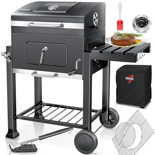 KESSER® Grillwagen BBQ Smoker XL - Grillwagen mit 56 x 41,5 cm Grillfläche, integriertem Thermometer und herausnehmbarem Grillrosteinsatz für individuelles Grillen. Flexibel dank Rädern und Edelstahlgriff, ideal für BBQ-Partys.