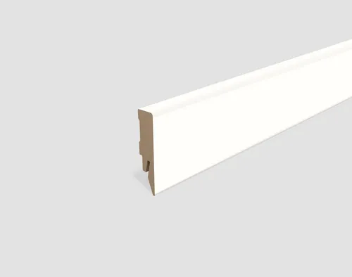EGGER Sockelleiste L201 weiß, L: 240 cm, H: 5.8 cm, 1-St., 2,40m, neues kubisches Profil, passend zu Fußboden Murom Eiche natur