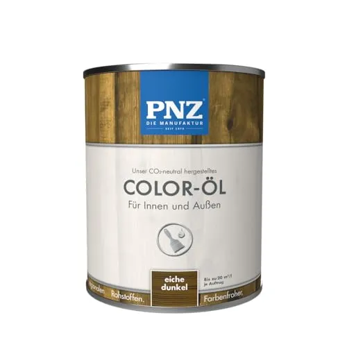 PNZ Color-Öl für Innen und Außen | lösemitttelfreies Farböl | Nachhaltig hergestellt mit regionalen Rohstoffen | für alle Hölzer, auch Bienenhäuser, Gebinde:0.25L, Farbe:eiche dunkel