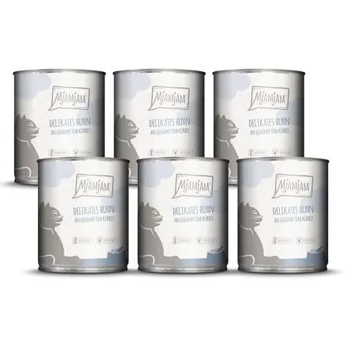 MjAMjAM - Premium Nassfutter für Katzen - delikates Huhn an gedämpftem Kürbis, 6er Pack (6 x 800g), getreidefrei mit extra viel Fleisch