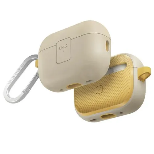 UNIQ Clyde Lock Case für AirPods Pro 2 - Beige und Gelb - Kopfhörer-Zubehör mit exklusivem Lock-System für sicheren Halt. Schützt Ihre AirPods Pro 2 stilvoll vor Verlust und Beschädigungen.