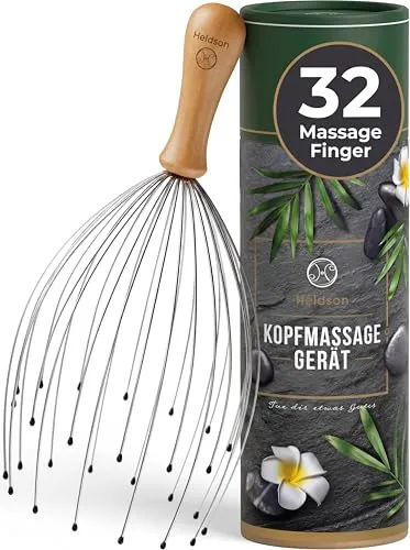 HELDSON Kopfmassage Spinne – 32 Finger Massagegerät aus FSC Holz - Massagegeräte für Kopf und Nacken, fördert die Durchblutung und entspannt bei Stress. Ergonomisch und nachhaltig, geprüft von Dermatest mit ‚Sehr gut‘.