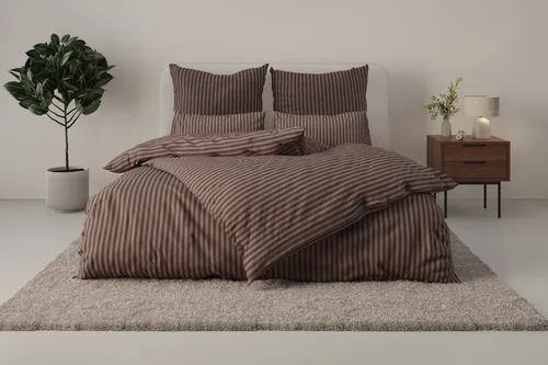 Bettwäsche "Jassen" aus 100% Baumwolle - Moderne Bettwäsche in braun mit dezentem Streifen-Design, hautfreundlich und bis 60°C maschinenwaschbar, ideal für gemütliche Nächte.